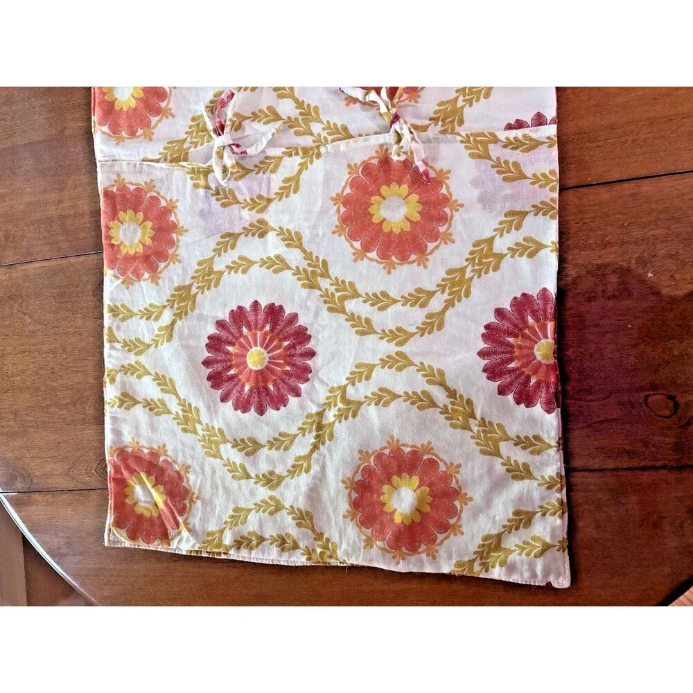 2 Pillow Shams Embroidered Flowers Bird Orange 36 X 20”  Tie Back